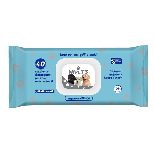Salviette detergenti talco per cani e gatti, confezione da 40 pezzi, 30x20 cm