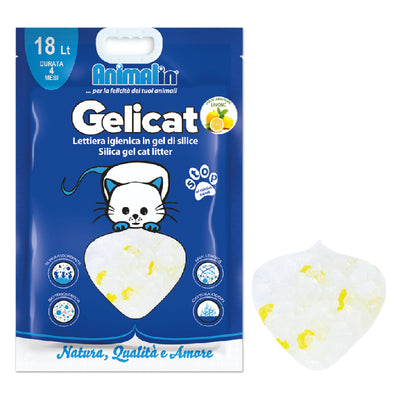 Lettiera per gatti silicio Gelicat Limone 18 L 7,5 kg, non polverosa e antibatterica