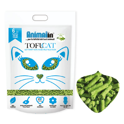 Lettiera vegetale al tofu ecologica tea verde per gatti, confezione da 6 litri biodegradabile
