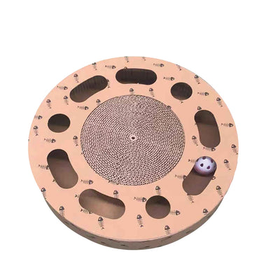 Tiragraffi in cartone per gatti con gioco integrato e catnip, dimensioni 33,5 x 5,5 cm