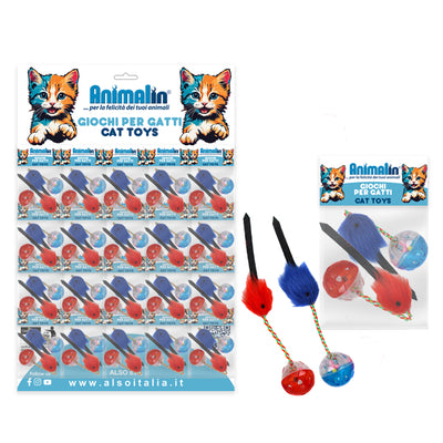 Gioco gatto topino con pallina integrata, set da 2 pezzi, 22 cm, materiali atossici