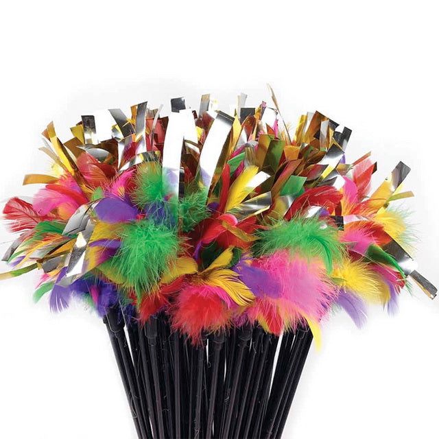 Gioco cat canna con piume e nastri mix color, 57 cm, per stimolare la caccia naturale