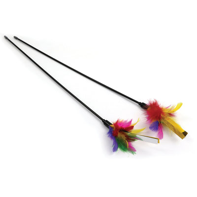Gioco cat canna con piume e nastri mix color, 57 cm, per stimolare la caccia naturale