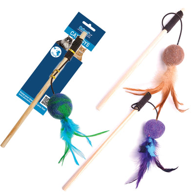 Canna gioco per gatti con palla e piume colorate mix, lunghezza 30 cm