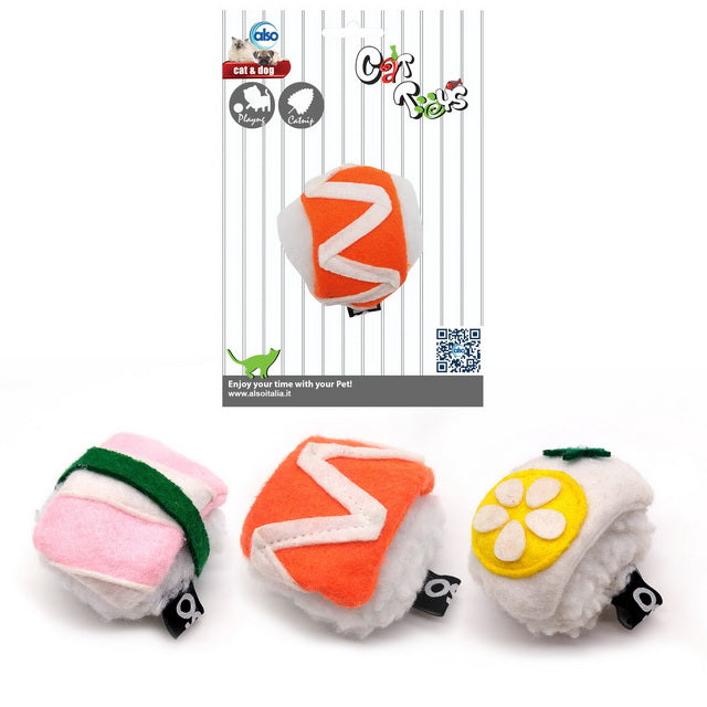 Gioco gatto sushi mix con catnip, dimensioni 6,5 x 5 x 4 cm, materiale resistente