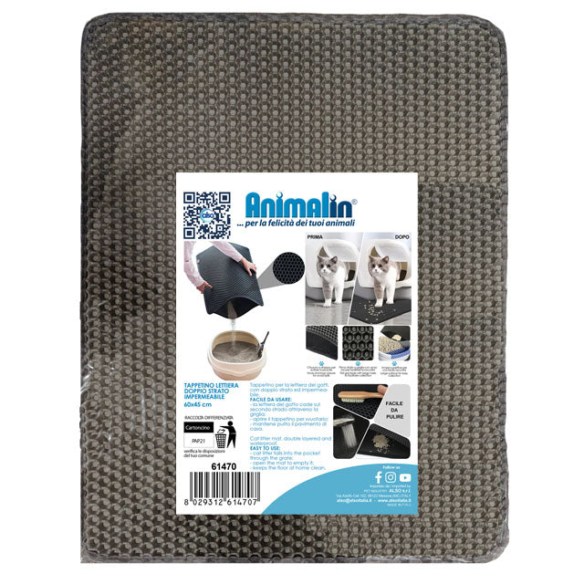 Tappetino lettiera gatto doppio strato impermeabile 45x60 cm con griglia superiore
