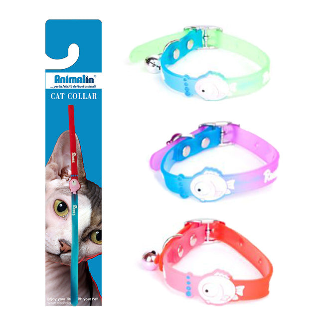 Collare per gatto in gomma con design Fish, campanello incluso, colori misti, 1,5 cm × 30 cm