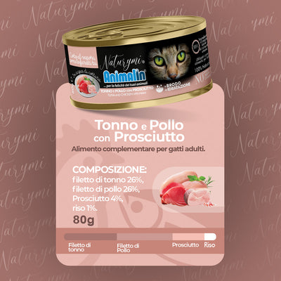 NATURYMI HFC TONNO E POLLO CON PROSCIUTTO IN ACQUA DI COTTURA 80 GR