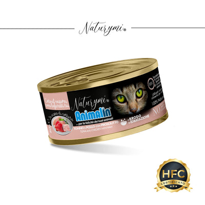 Alimento umido Naturymi HFC tonno e pollo con prosciutto in acqua di cottura per gatti adulti, 80 g