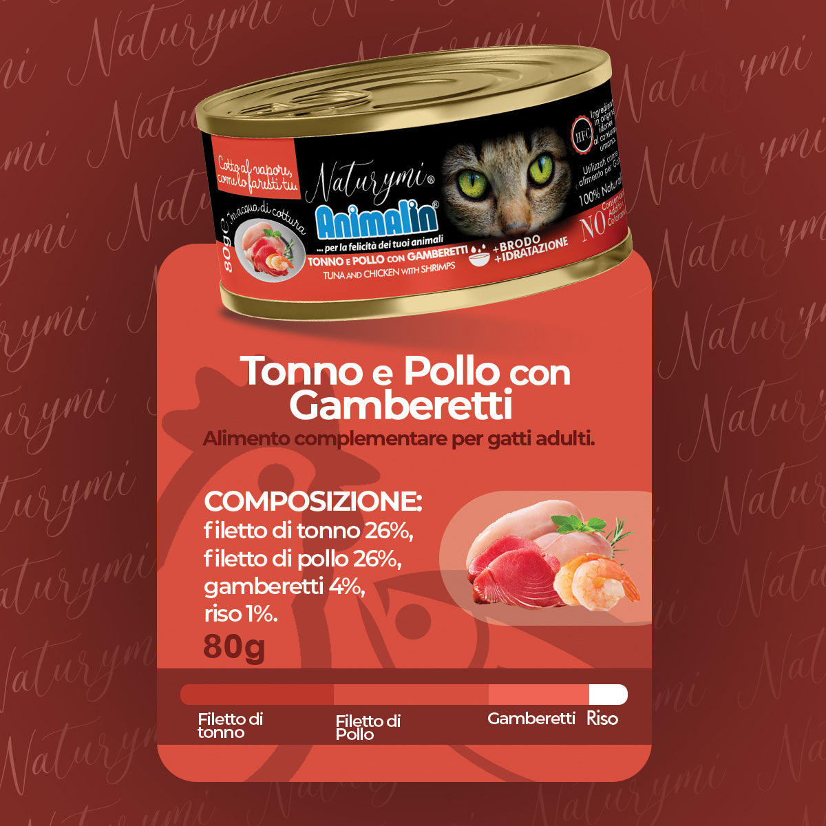 NATURYMI HFC TONNO E POLLO CON GAMBERETTI IN ACQUA DI COTTURA 80 GR