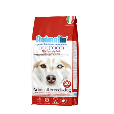 Mangime secco Animalin Dog Food Adult Pollo Alta Energia per cani attivi, sacco da 20 kg
