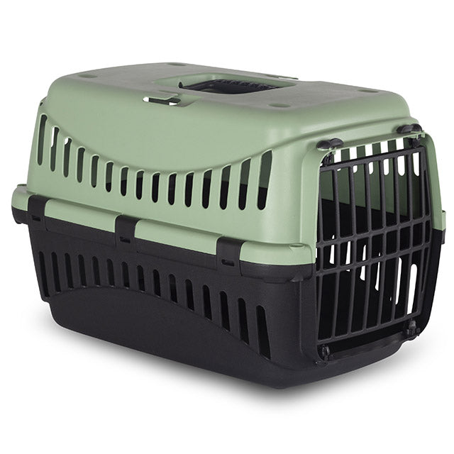 Trasportino con porta in plastica salvia per cani e gatti di taglia piccola e media