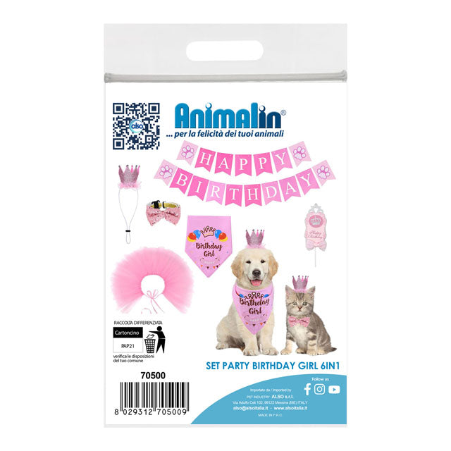 Set di 6 bandane compleanno girl per cani e gatti, colorate e festose