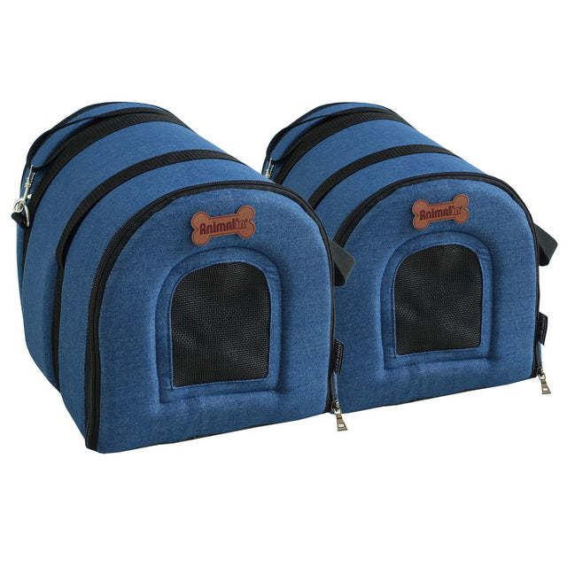 Borsa trasportino in jeans per cani e gatti con rete traspirante e aperture con zip