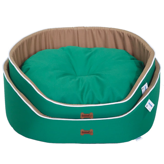 Cuccia con cuscino morbido per cani e gatti, colore verde bosco, design accogliente con bordi rialzati