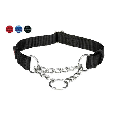Collare nylon semistrangolo regolabile per cani in colori assortiti rosso blu nero