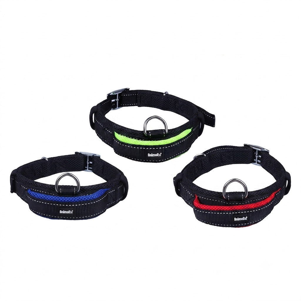 Collare in nylon tecnico traspirante per cani con cuciture riflettenti, morbido e resistente