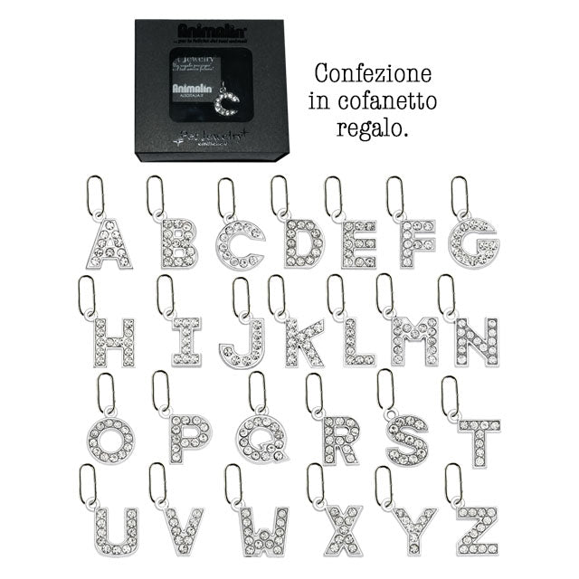 Pendente gioiello lettera strass per collare cani e gatti con cristalli luminosi