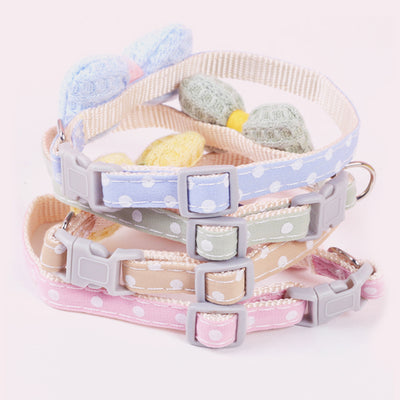 Collare con fiocco a pois multicolor per cani e gatti, larghezza 1 cm, lunghezza fino a 33 cm