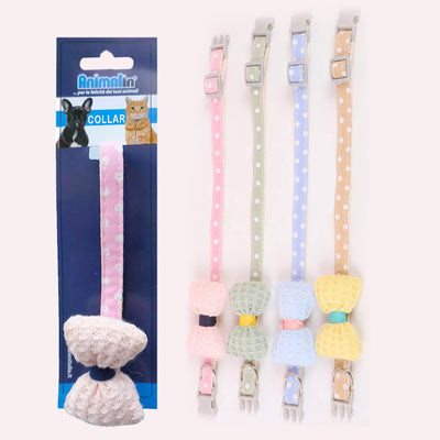 Collare con fiocco a pois multicolor per cani e gatti, larghezza 1 cm, lunghezza fino a 33 cm