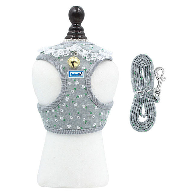 Parure pettorina margheritina con campanello e guinzaglio per cani e gatti, design elegante con colletto decorativo