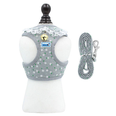 Parure pettorina margheritina con campanello e guinzaglio per cani e gatti, design elegante con colletto decorativo
