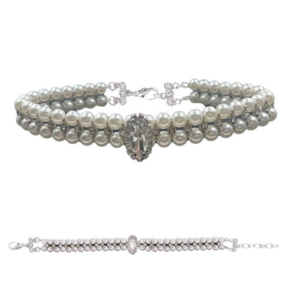 Collare gioiello perla per cani Animalin con perle e strass, regolabile con catena estensione