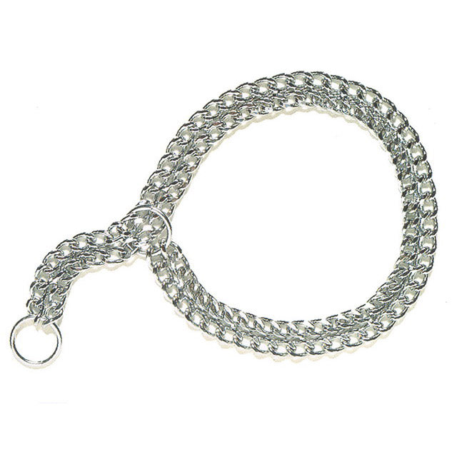 Collare strangolo per cani con catena doppia filo in metallo cromato resistente