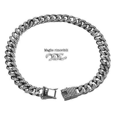 Collare gioiello catena diamante argento per cani con strass scintillanti e maglie rimovibili