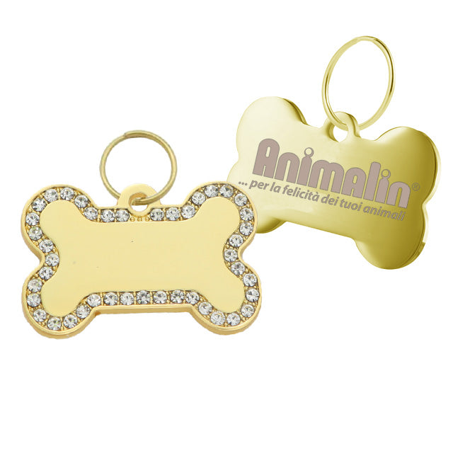 Pendente gioiello osso diamante oro con strass, 4 x 2,6 cm, per collare cane e gatto