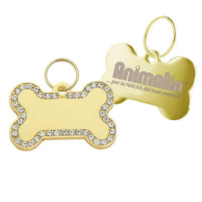 Pendente gioiello osso diamante oro con strass, 4 x 2,6 cm, per collare cane e gatto
