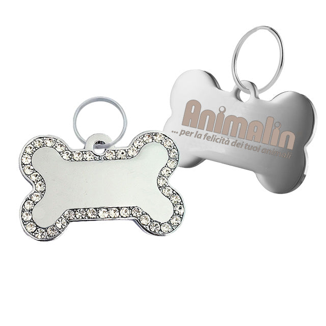 Pendente gioiello osso diamante argento 4x2,6cm con strass decorativi per collare