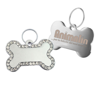 Pendente gioiello osso diamante argento 4x2,6cm con strass decorativi per collare