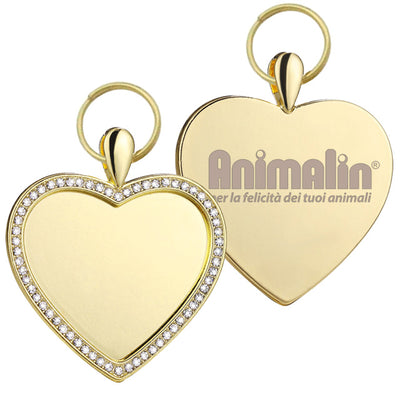 Pendente gioiello cuore diamante oro 3,3 cm con strass luminosi e anello di aggancio