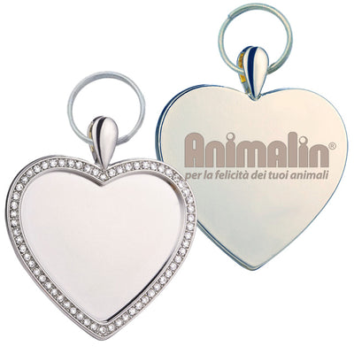 Pendente gioiello cuore diamante argento con strass, 3,3 cm, per collare pet