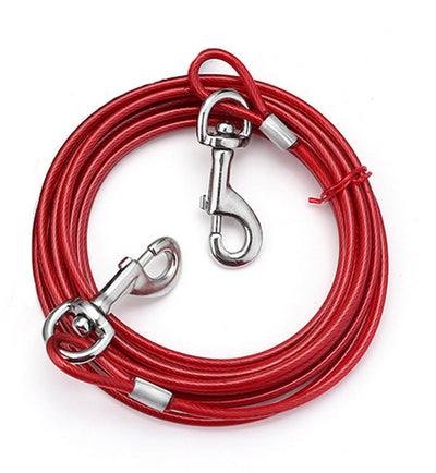Cavo in acciaio plastificato rosso per cani con moschettone sgancio rapido e guaina PVC resistente UV