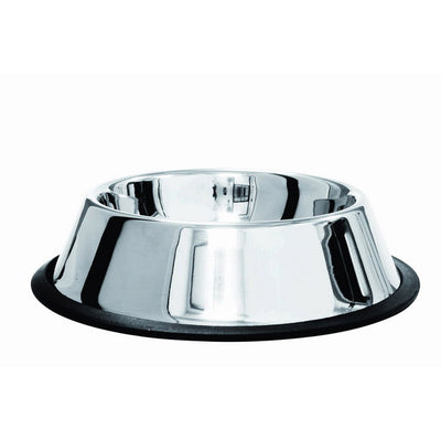 Ciotola acciaio inox con anello antiscivolo per cani e gatti, base antiscivolo integrata