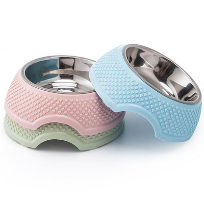 Ciotola doppia estraibile per cani e gatti con vaschette in acciaio e base in plastica resistente, colori pastello assortiti