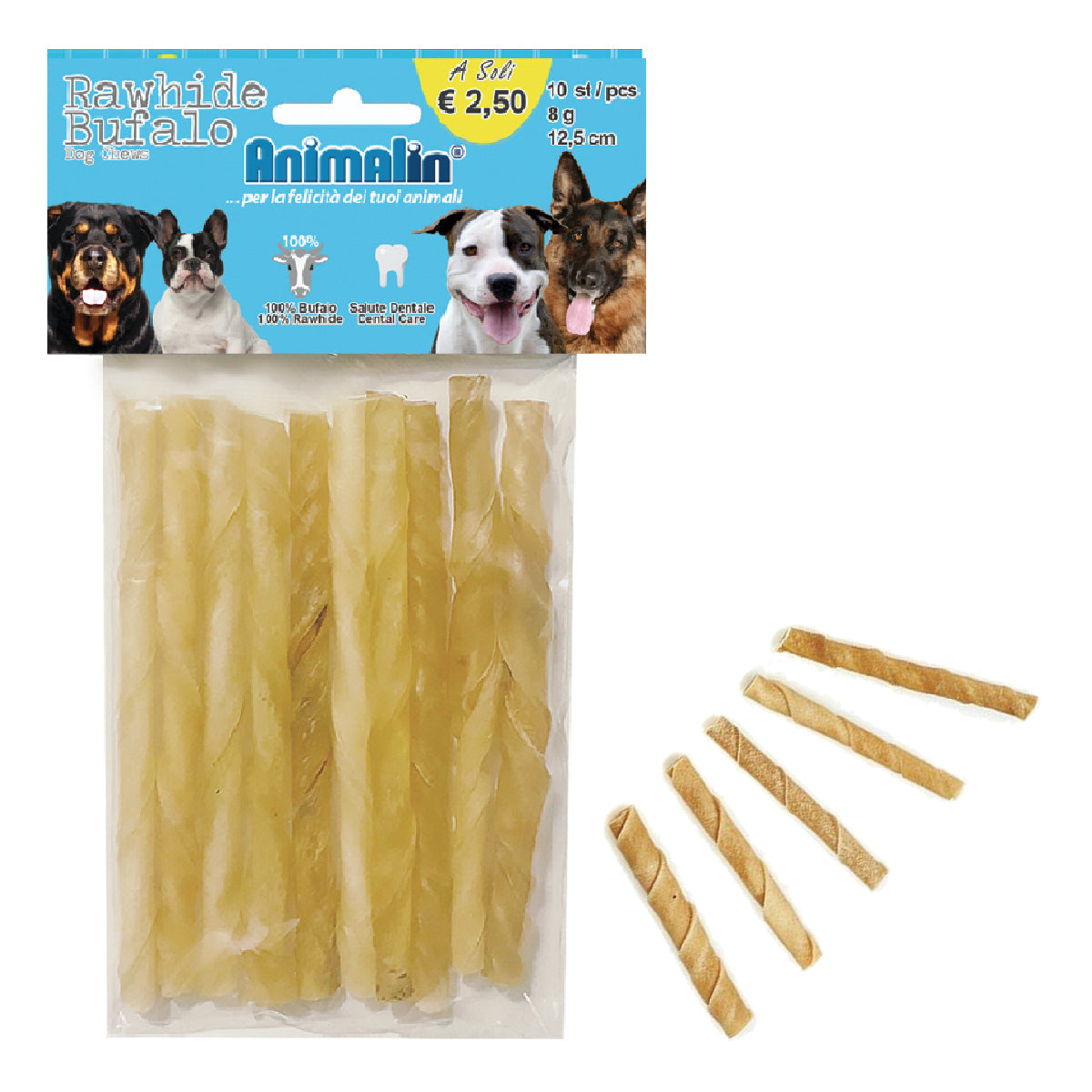 Grissino di bufalo per cani, bastoncino da masticare 12,5 cm, confezione da 10 pezzi