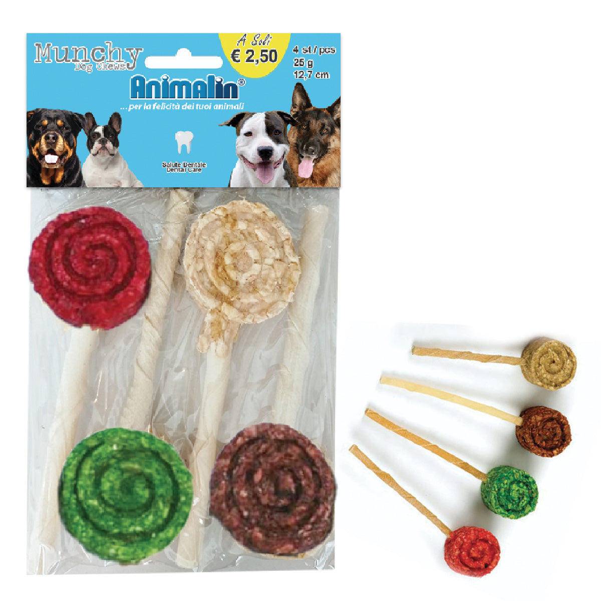 Osso Munchy Lollipop snack masticabile a forma di lecca-lecca per cani, 12,7 cm, 25 g