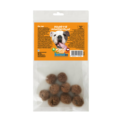 Polpette monoproteiche per cani snack complementare senza cereali in vasetto