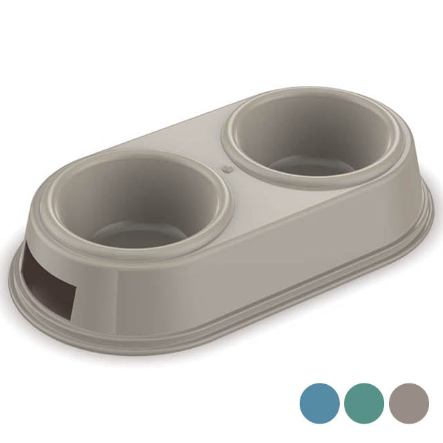 Ciotola doppia in plastica per cani e gatti, disponibile in colori assortiti