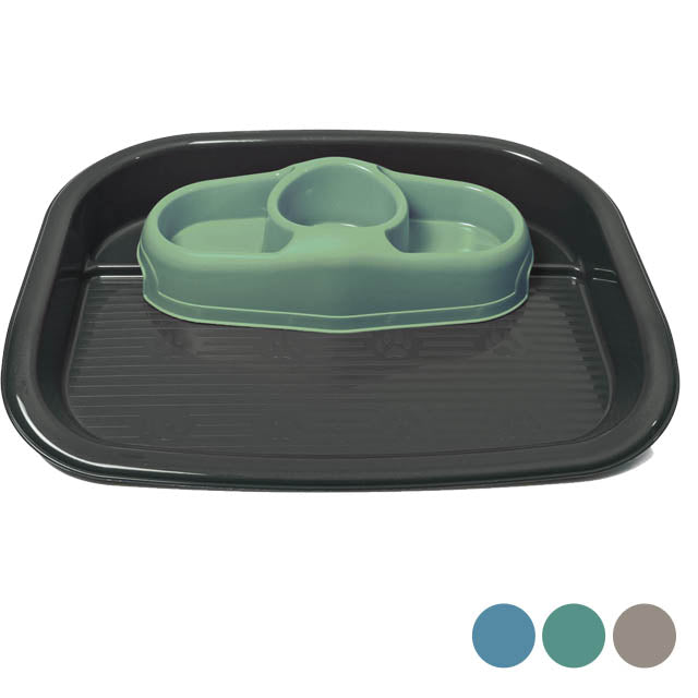 Vassoio antisporco tris per cani e gatti con tre ciotole incastrate, 52 x 41 x 9 cm