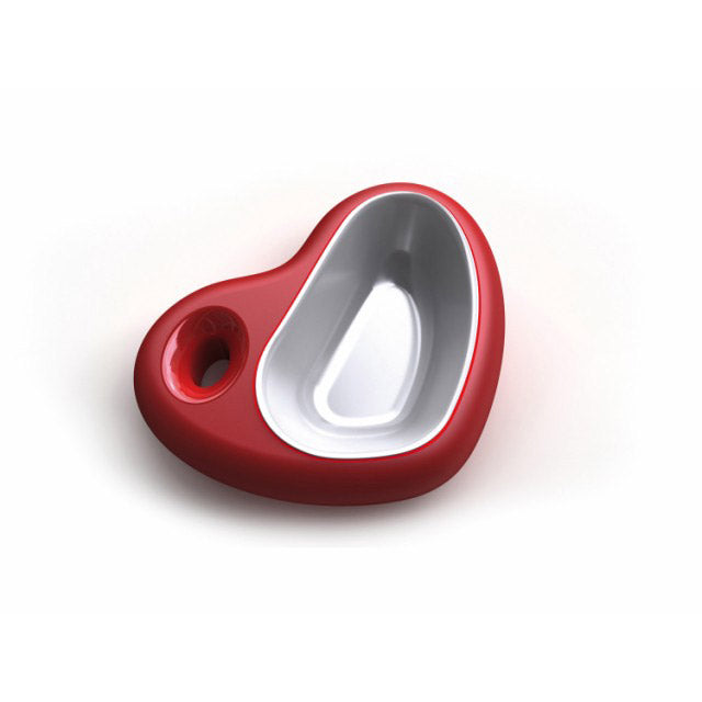 Ciotola Mon-Amour a forma di cuore in plastica argentata con superficie rossa, 28 x 21,5 x 7 cm