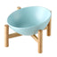 Ciotola ceramica tonda con supporto in legno per cani e gatti, design moderno con colori pastello