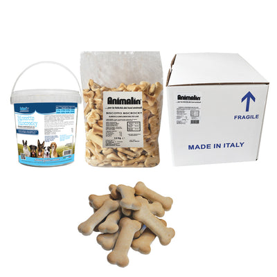 Biscotto per cani Biscrocky gusto vaniglia a forma di osso, snack italiano