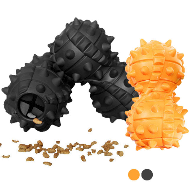 Palla gioco gomma dura extra strong per cani, 6 x 3,5 cm, colori arancione e nero