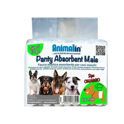 Pannolini fascia panty absor per cani maschi con 5 strati assorbenti, indicatore bagnato e chiusura velcro