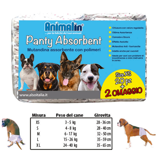 Mutandine panty absorbent usa e getta per cani con chiusura in velcro regolabile