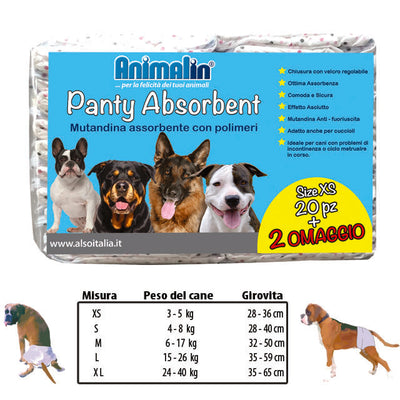 Mutandine panty absorbent usa e getta per cani con chiusura in velcro regolabile